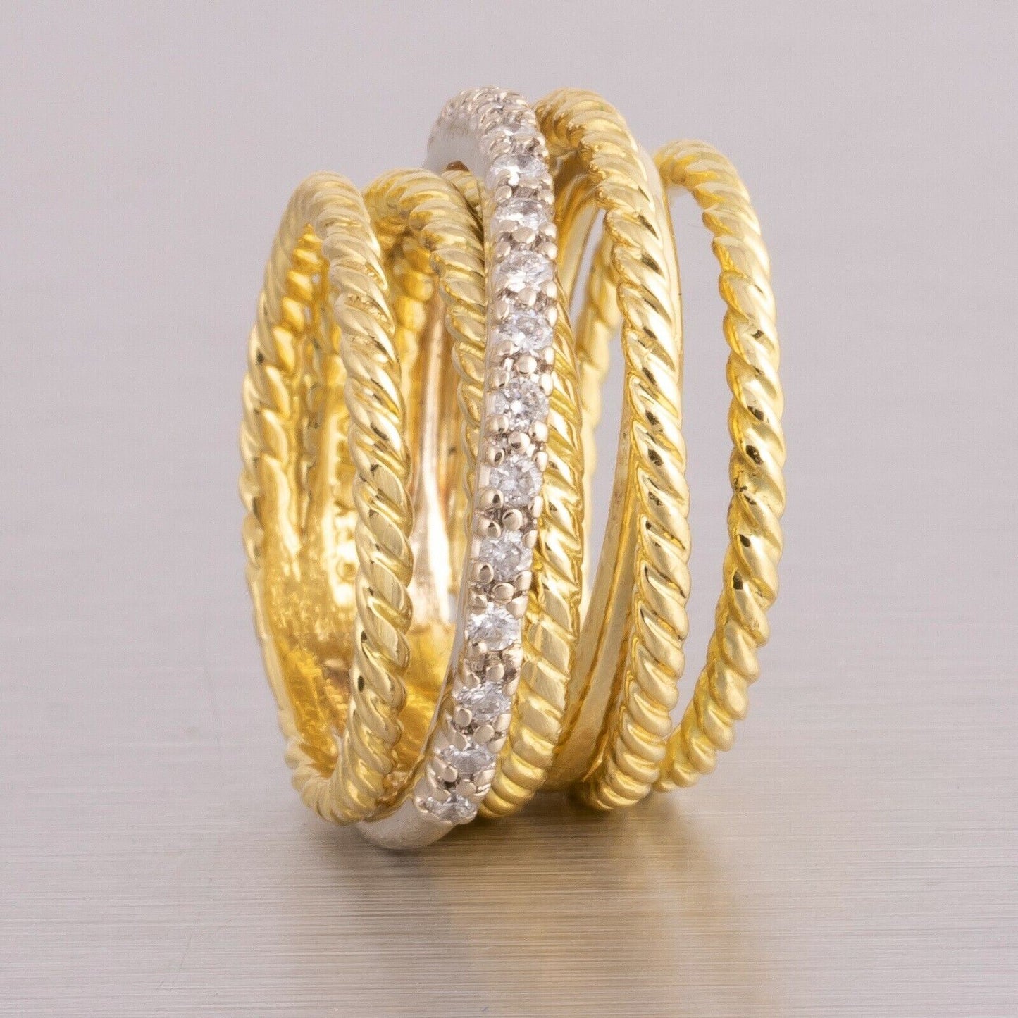 David Yurman 18k Yellow Gold Wide Diamond Cable Crossover Ring 0.18ctw RET $2800