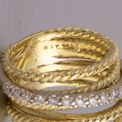 David Yurman 18k Yellow Gold Wide Diamond Cable Crossover Ring 0.18ctw RET $2800