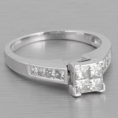 14k White Gold Four Stone Princess Cut Diamond Ring w/ accents 1.06ctw size 7.75