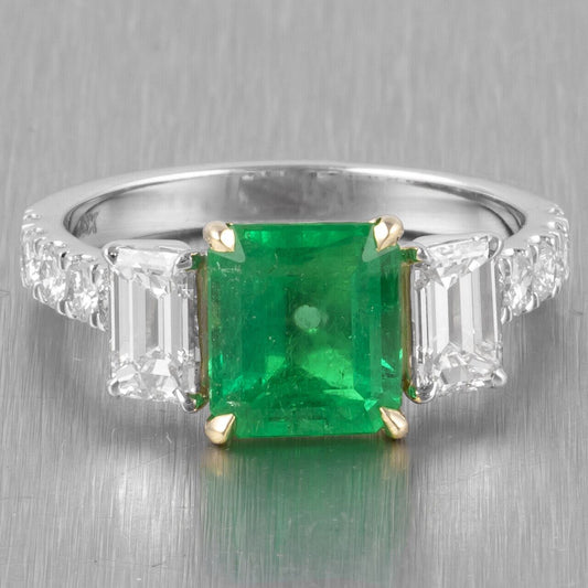 GIA Certified Columbian Emerald & Diamond 18k White Gold Ring 3.47tcw