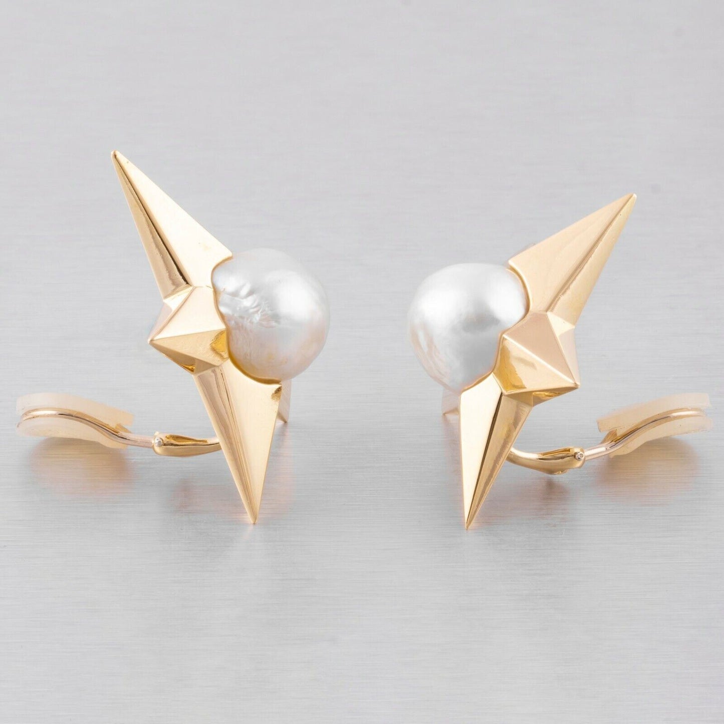 Pedro Boregaard 18k Yellow Gold Pearl Moon & Star Clip-on Earrings RETAIL $9,900