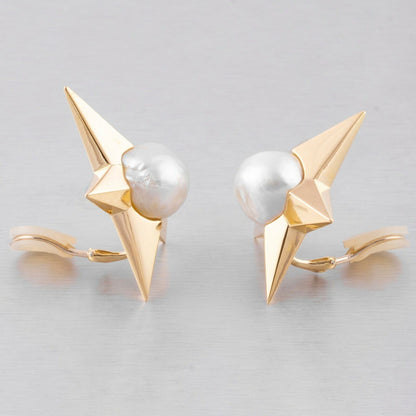 Pedro Boregaard 18k Yellow Gold Pearl Moon & Star Clip-on Earrings RETAIL $9,900