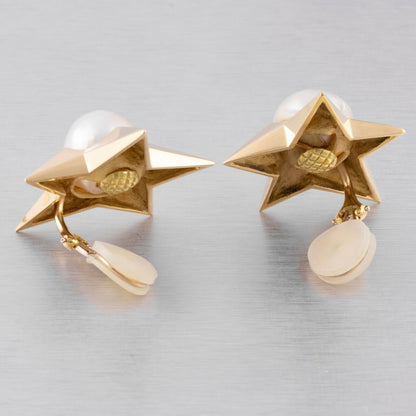 Pedro Boregaard 18k Yellow Gold Pearl Moon & Star Clip-on Earrings RETAIL $9,900