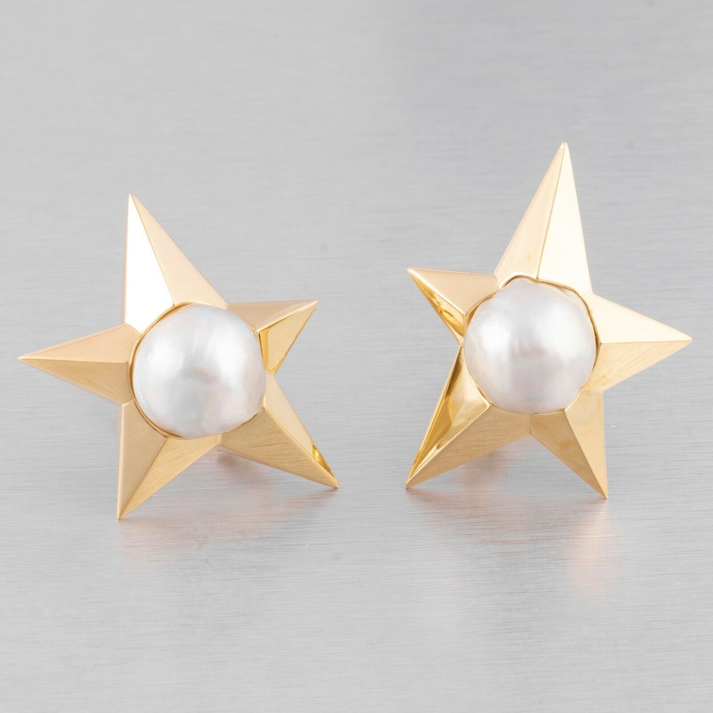 Pedro Boregaard 18k Yellow Gold Pearl Moon & Star Clip-on Earrings RETAIL $9,900