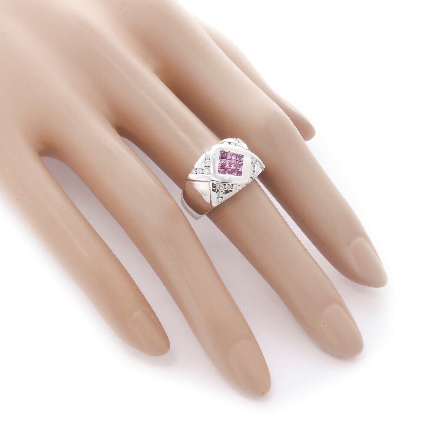 Modern Estate 14k White Gold Pink Sapphire 0.45ctw & Diamond Ring 0.50ctw Size 7