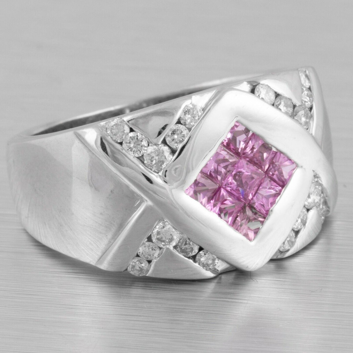 Modern Estate 14k White Gold Pink Sapphire 0.45ctw & Diamond Ring 0.50ctw Size 7