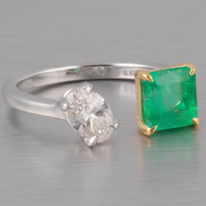 GIA Columbian Emerald & Oval Diamond in Platinum & 18k Gold Ring 2.23tcw