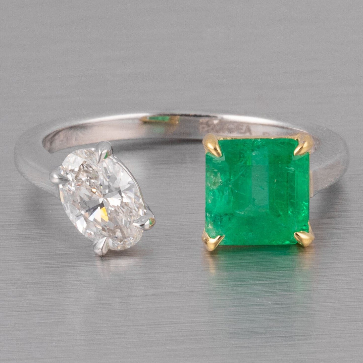 GIA Columbian Emerald & Oval Diamond in Platinum & 18k Gold Ring 2.23tcw