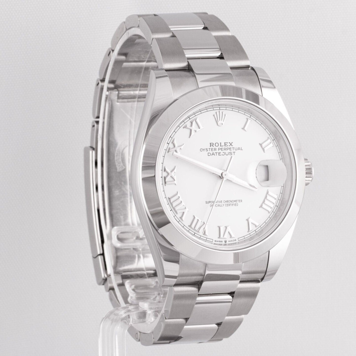 2020 Rolex Datejust White Roman Smooth Stainless 41mm Watch R. 126300 BOX & CARD