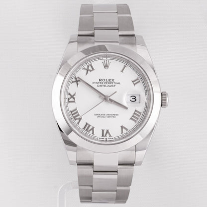 2020 Rolex Datejust White Roman Smooth Stainless 41mm Watch R. 126300 BOX & CARD