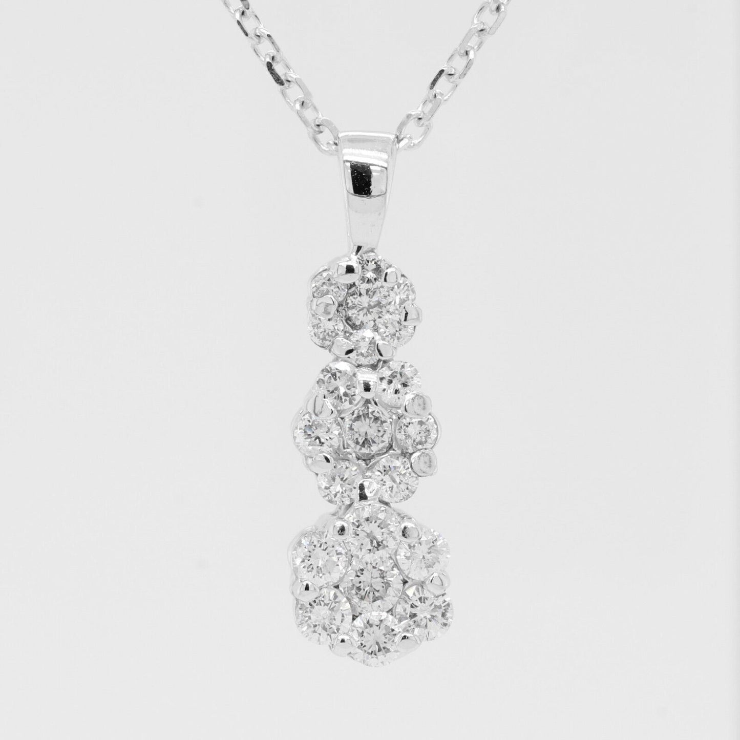 14k White Gold Triple Diamond Cluster Pendant Necklace 20" 0.55ctw