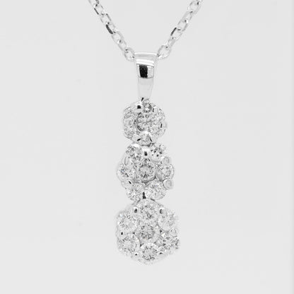 14k White Gold Triple Diamond Cluster Pendant Necklace 20" 0.55ctw