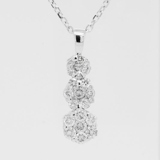 14k White Gold Triple Diamond Cluster Pendant Necklace 20" 0.55ctw