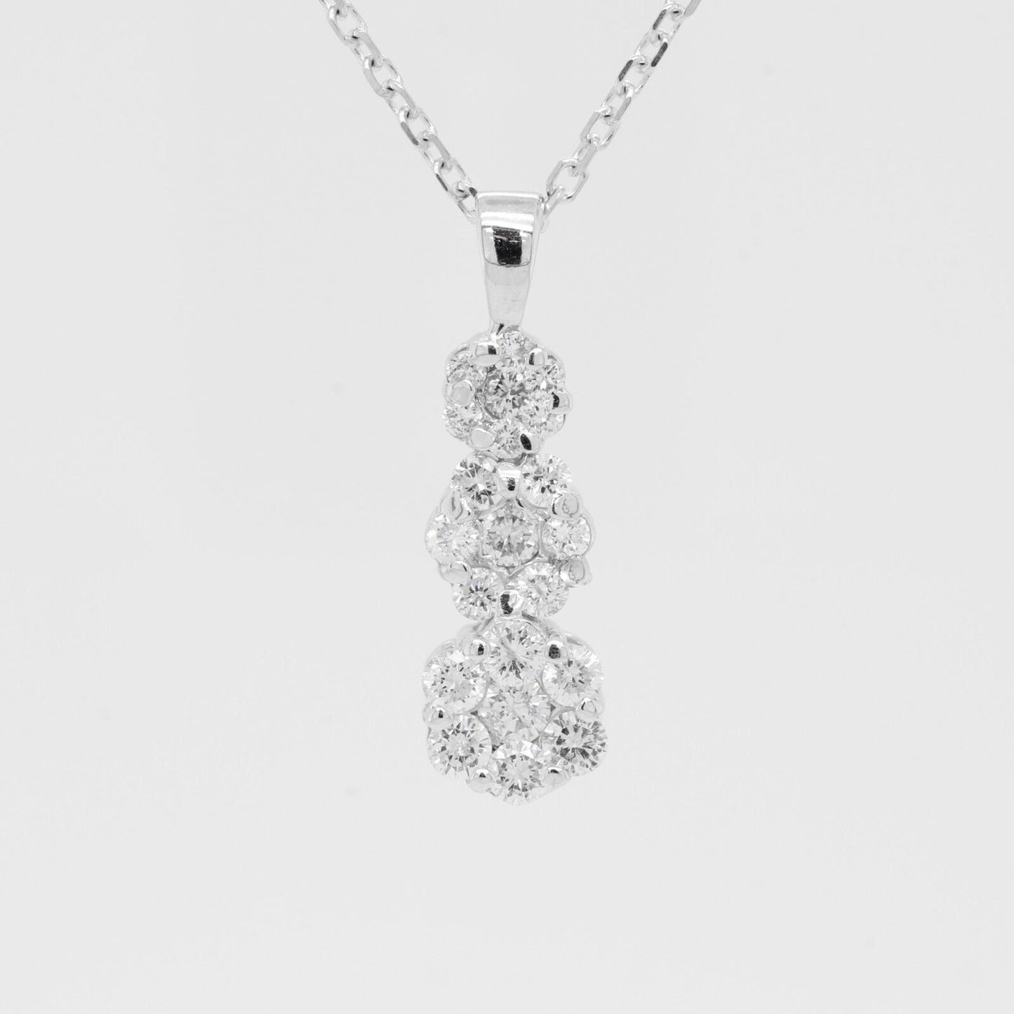 14k White Gold Triple Diamond Cluster Pendant Necklace 20" 0.55ctw