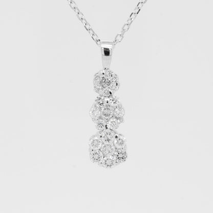 14k White Gold Triple Diamond Cluster Pendant Necklace 20" 0.55ctw