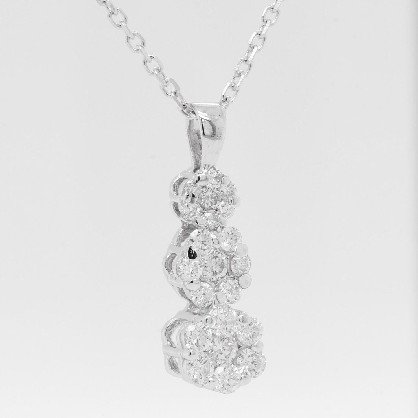 14k White Gold Triple Diamond Cluster Pendant Necklace 20" 0.55ctw