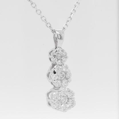 14k White Gold Triple Diamond Cluster Pendant Necklace 20" 0.55ctw