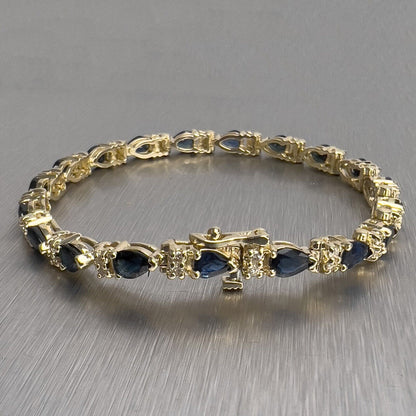 14k Yellow Gold 3.80ctw Pear Sapphire & 0.45ctw Diamond Tennis Bracelet 7"