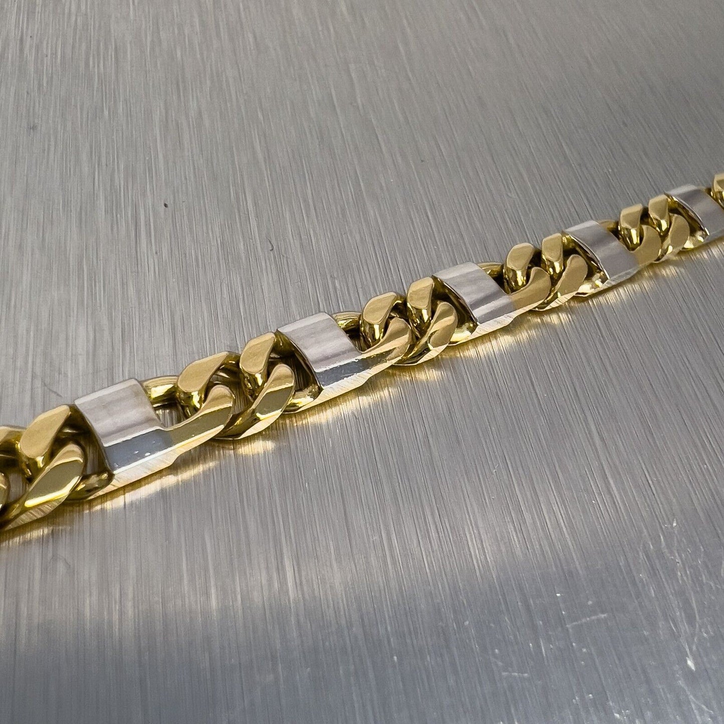 14k White & Yellow Gold Designer Curb / Mariner Link Bracelet 9.5" 6.00mm ITALY