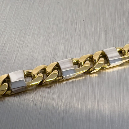 14k White & Yellow Gold Designer Curb / Mariner Link Bracelet 9.5" 6.00mm ITALY