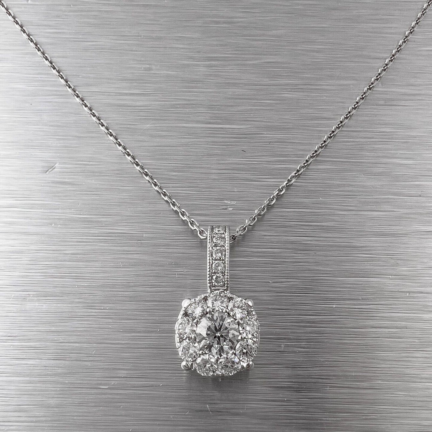 14k White Gold 15 Stone Diamond Cluster Pendant Necklace 0.58ctw 18" 4.3g