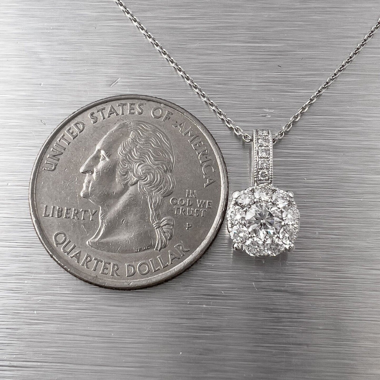 14k White Gold 15 Stone Diamond Cluster Pendant Necklace 0.58ctw 18" 4.3g