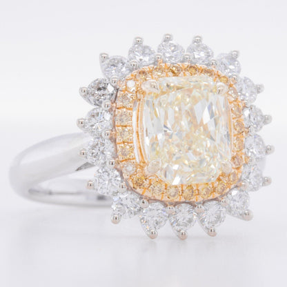 18k White & Yellow Gold GIA UGS Fancy Light Yellow Diamond Halo Ring 2.26ctw sz4