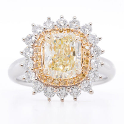 18k White & Yellow Gold GIA UGS Fancy Light Yellow Diamond Halo Ring 2.26ctw sz4