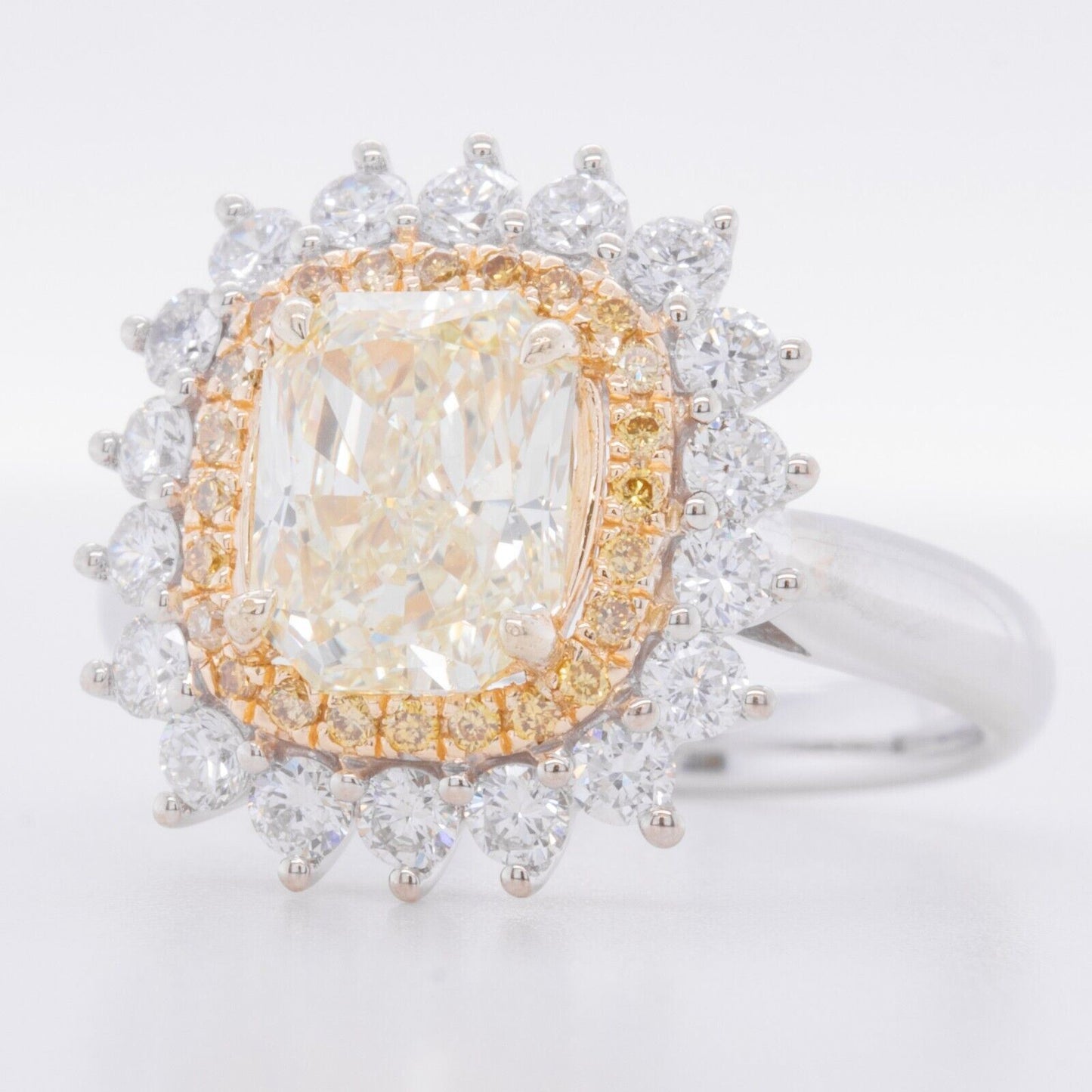 18k White & Yellow Gold GIA UGS Fancy Light Yellow Diamond Halo Ring 2.26ctw sz4