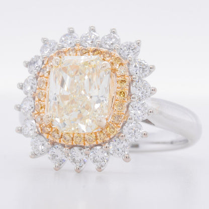 18k White & Yellow Gold GIA UGS Fancy Light Yellow Diamond Halo Ring 2.26ctw sz4