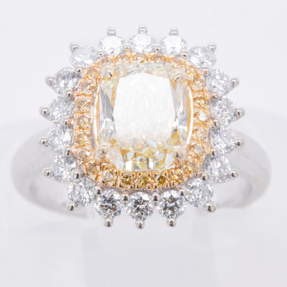 18k White & Yellow Gold GIA UGS Fancy Light Yellow Diamond Halo Ring 2.26ctw sz4