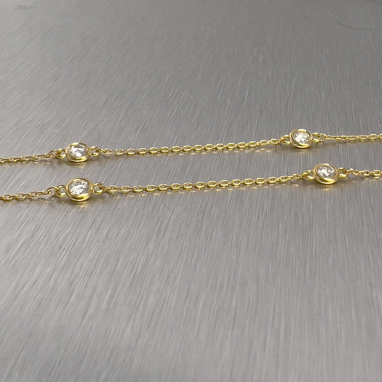 14k Yellow Gold 10 Station Diamonds by the Yard Necklace 0.70ctw 16.25" 2.4g