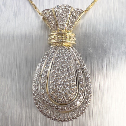 14k White & Yellow Gold Diamond Tiered Purse Pouch Sack Pendant 1.00ctw 18"