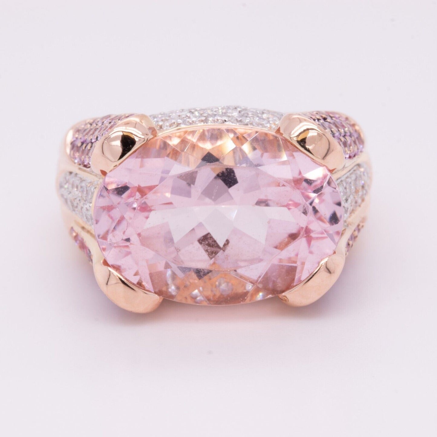 18k Rose Gold 13ct Kunzite Pink Sapphire & Diamond Cocktail Ring 1.96ctw Size 7