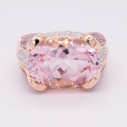 18k Rose Gold 13ct Kunzite Pink Sapphire & Diamond Cocktail Ring 1.96ctw Size 7