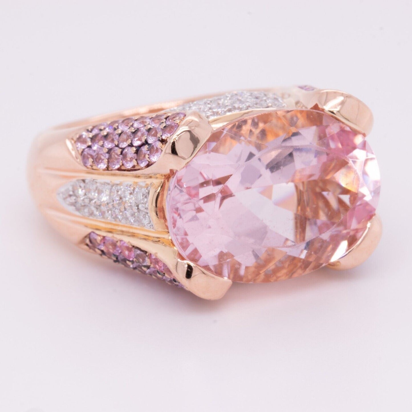 18k Rose Gold 13ct Kunzite Pink Sapphire & Diamond Cocktail Ring 1.96ctw Size 7