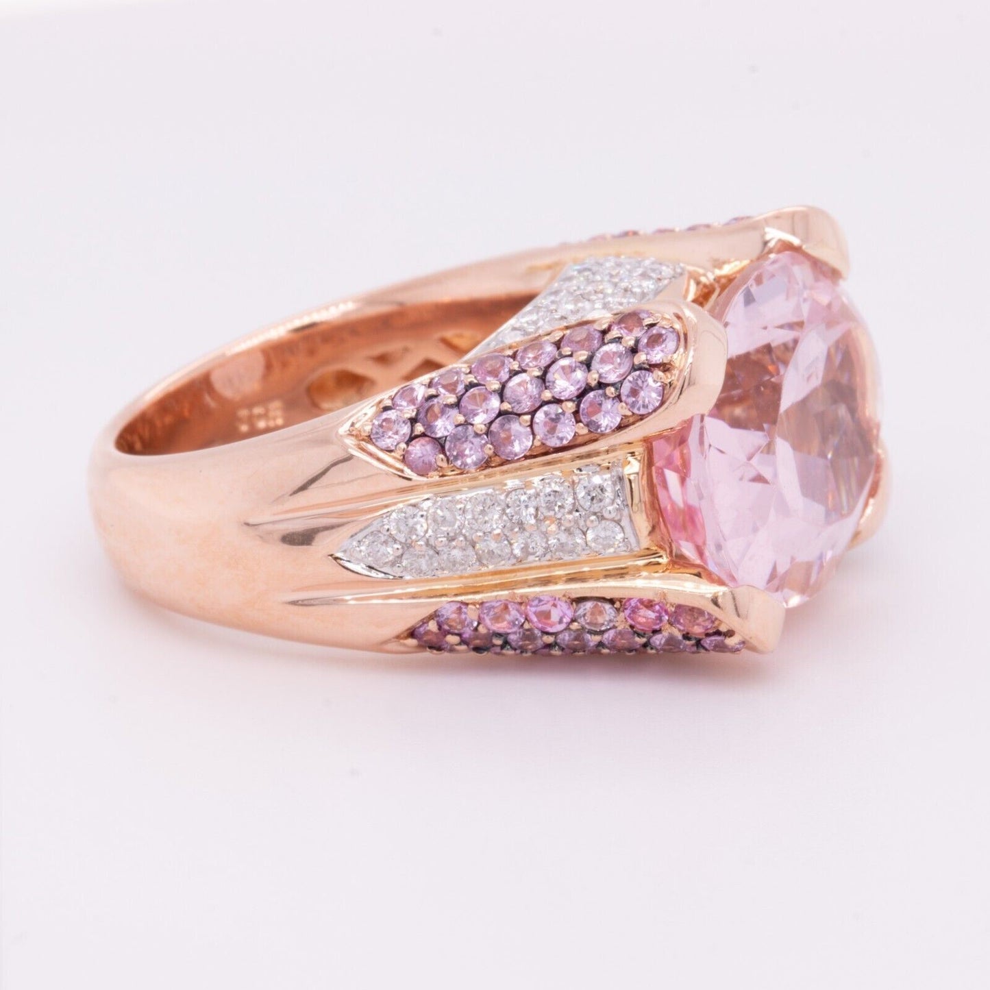 18k Rose Gold 13ct Kunzite Pink Sapphire & Diamond Cocktail Ring 1.96ctw Size 7