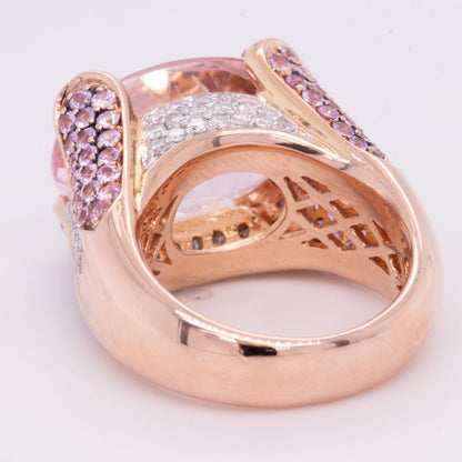 18k Rose Gold 13ct Kunzite Pink Sapphire & Diamond Cocktail Ring 1.96ctw Size 7