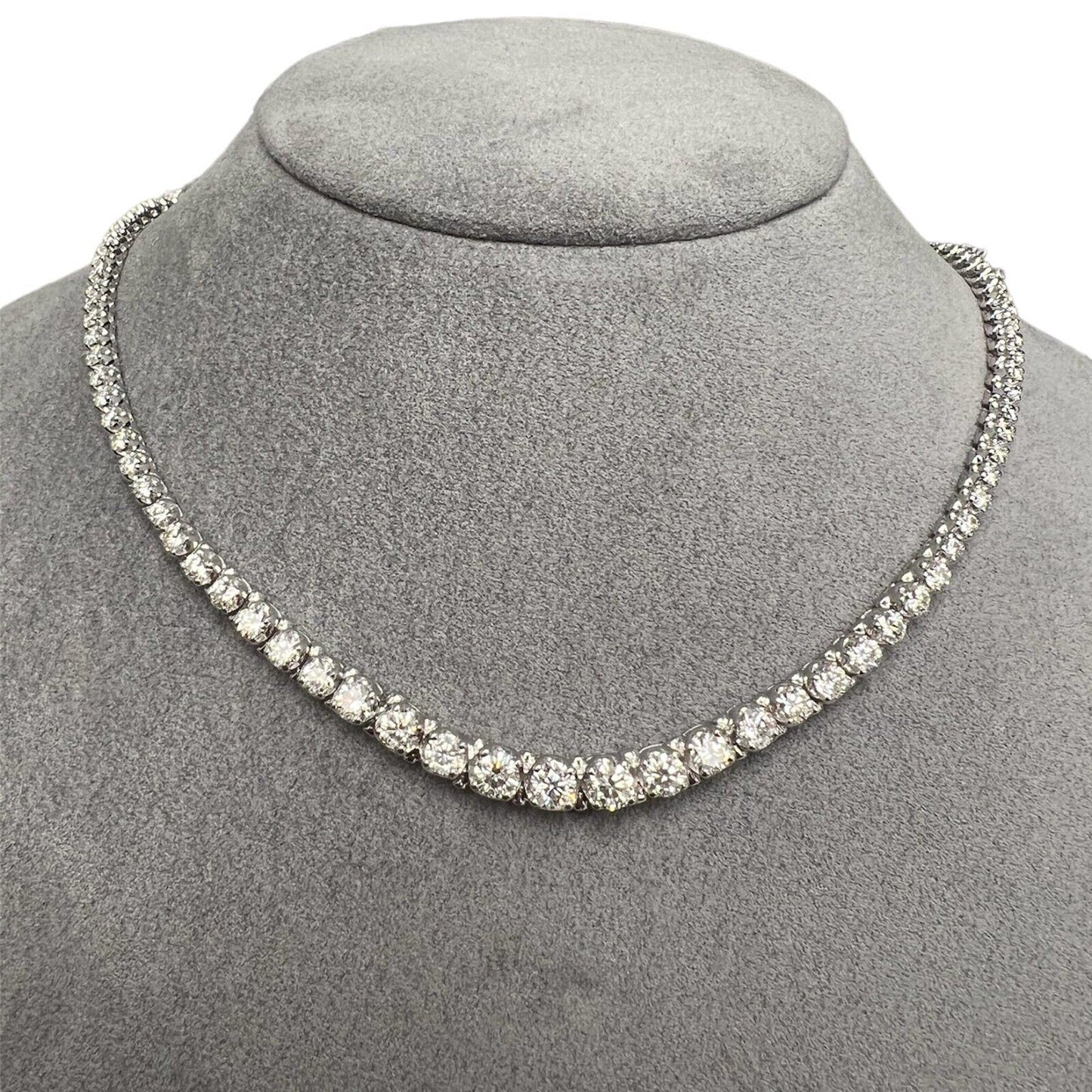 18k White Gold Round Diamond Graduated Tennis Necklace 10.37ctw G SI1 16"