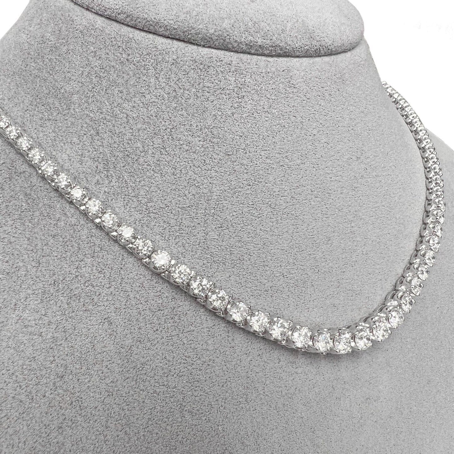 18k White Gold Round Diamond Graduated Tennis Necklace 10.37ctw G SI1 16"