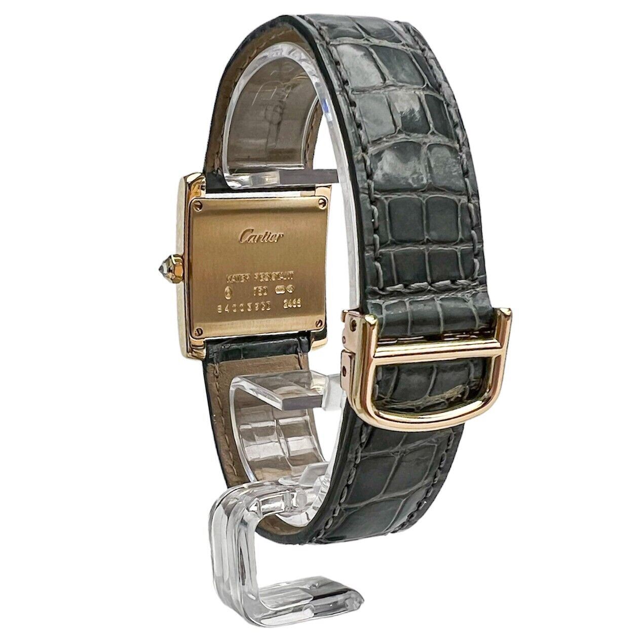 Cartier Tank Francaise 2466 18k Gold Diamond Bezel Green Strap