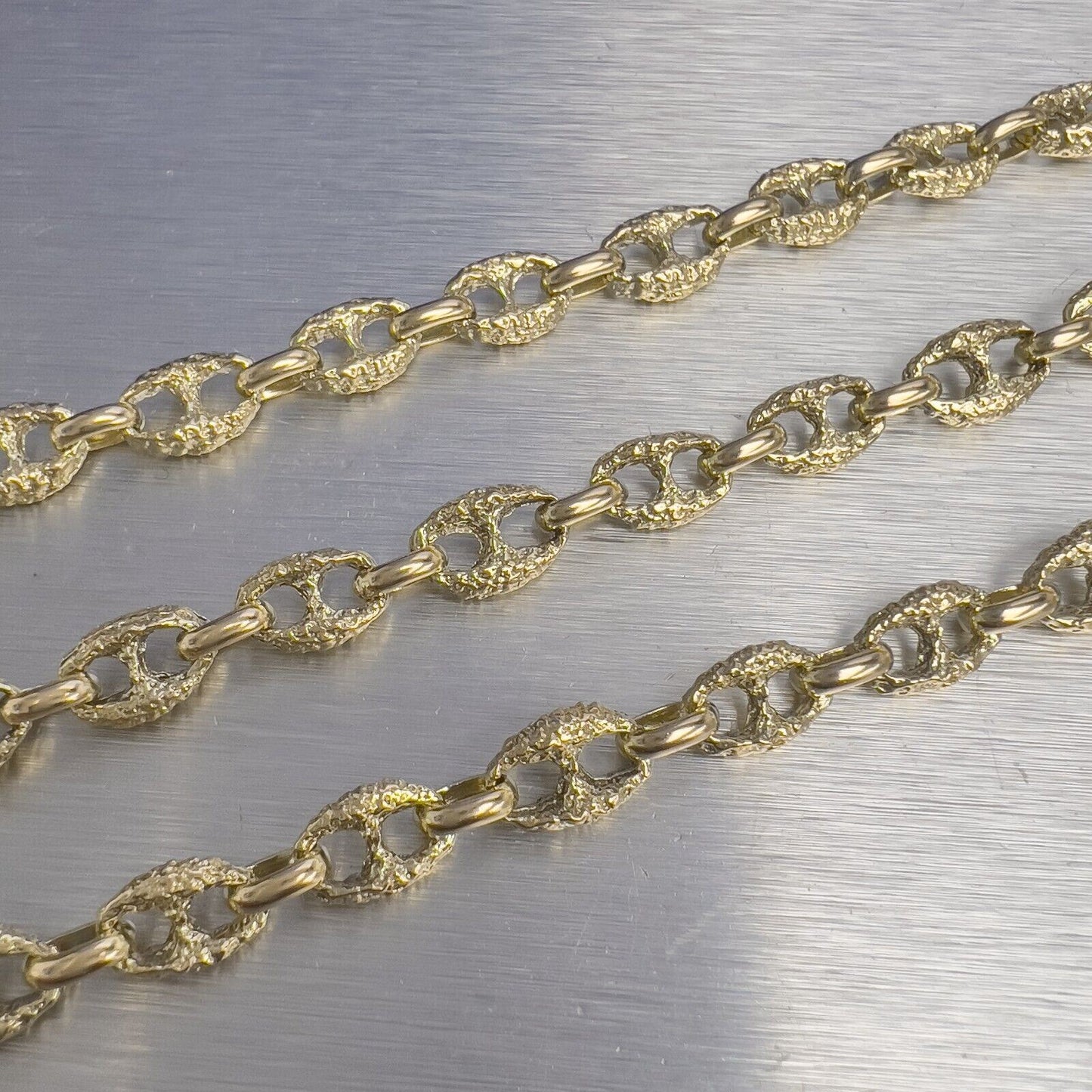 14k Yellow Gold Fancy Mariner Nugget Texture Link 7mm Chain Necklace 32.5" 77.9g