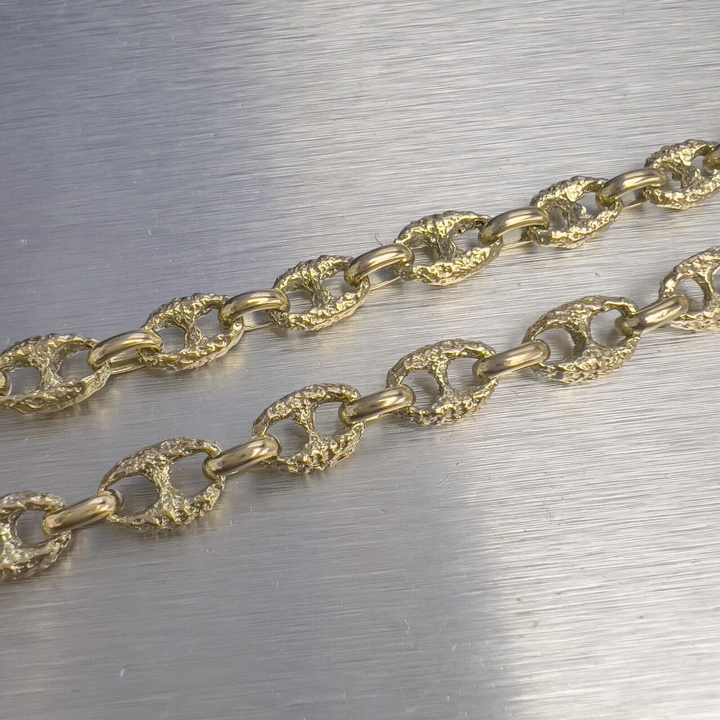 14k Yellow Gold Fancy Mariner Nugget Texture Link 7mm Chain Necklace 32.5" 77.9g