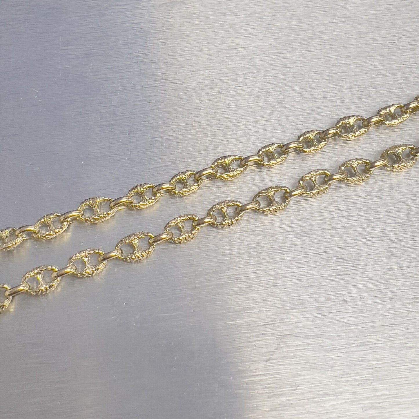 14k Yellow Gold Fancy Mariner Nugget Texture Link 7mm Chain Necklace 32.5" 77.9g