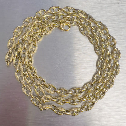 14k Yellow Gold Fancy Mariner Nugget Texture Link 7mm Chain Necklace 32.5" 77.9g