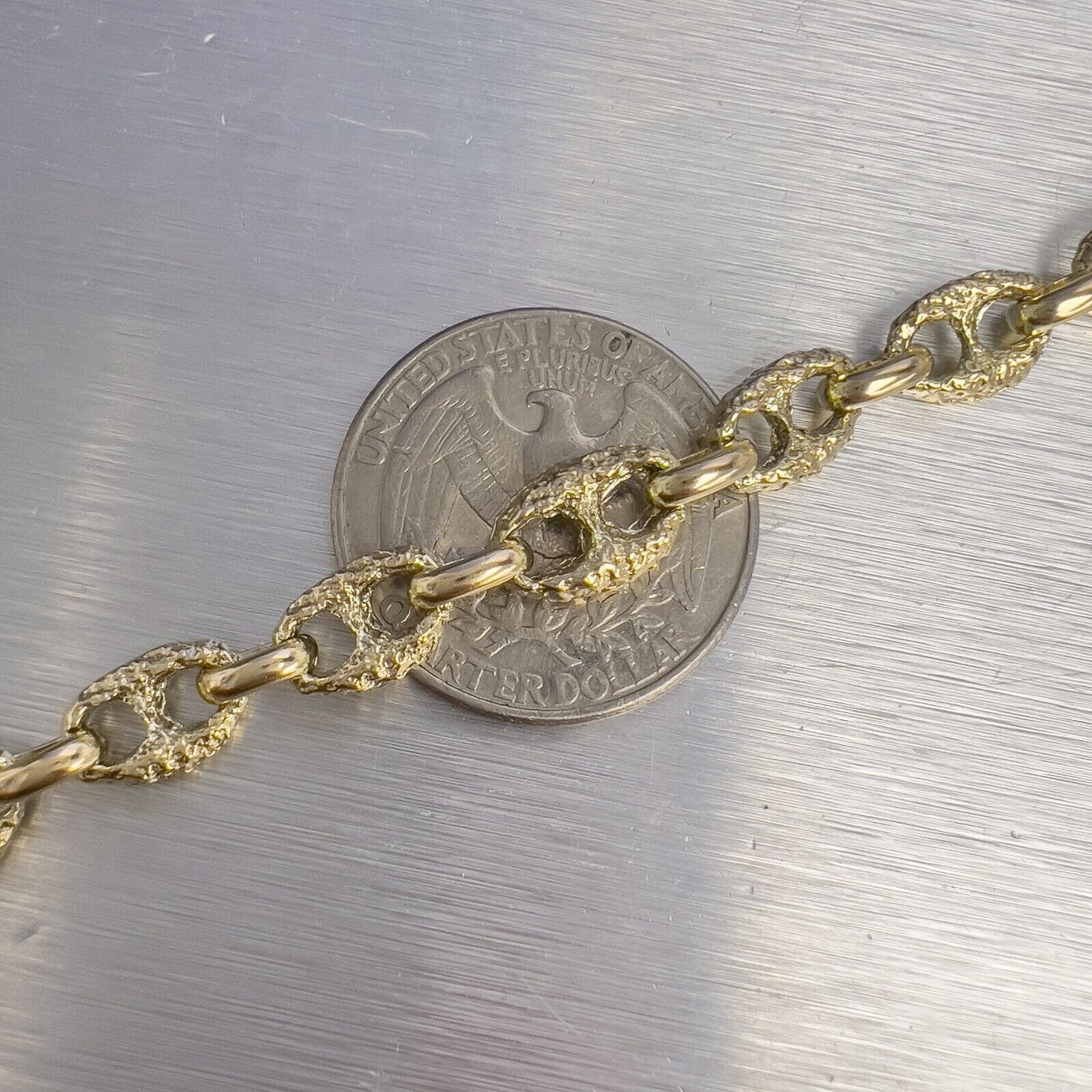 14k Yellow Gold Fancy Mariner Nugget Texture Link 7mm Chain Necklace 32.5" 77.9g