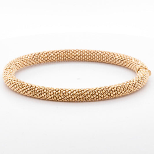 14k Yellow Gold Beaded Mesh Hinged Bangle Bracelet 6.75" 20.6g ITALY