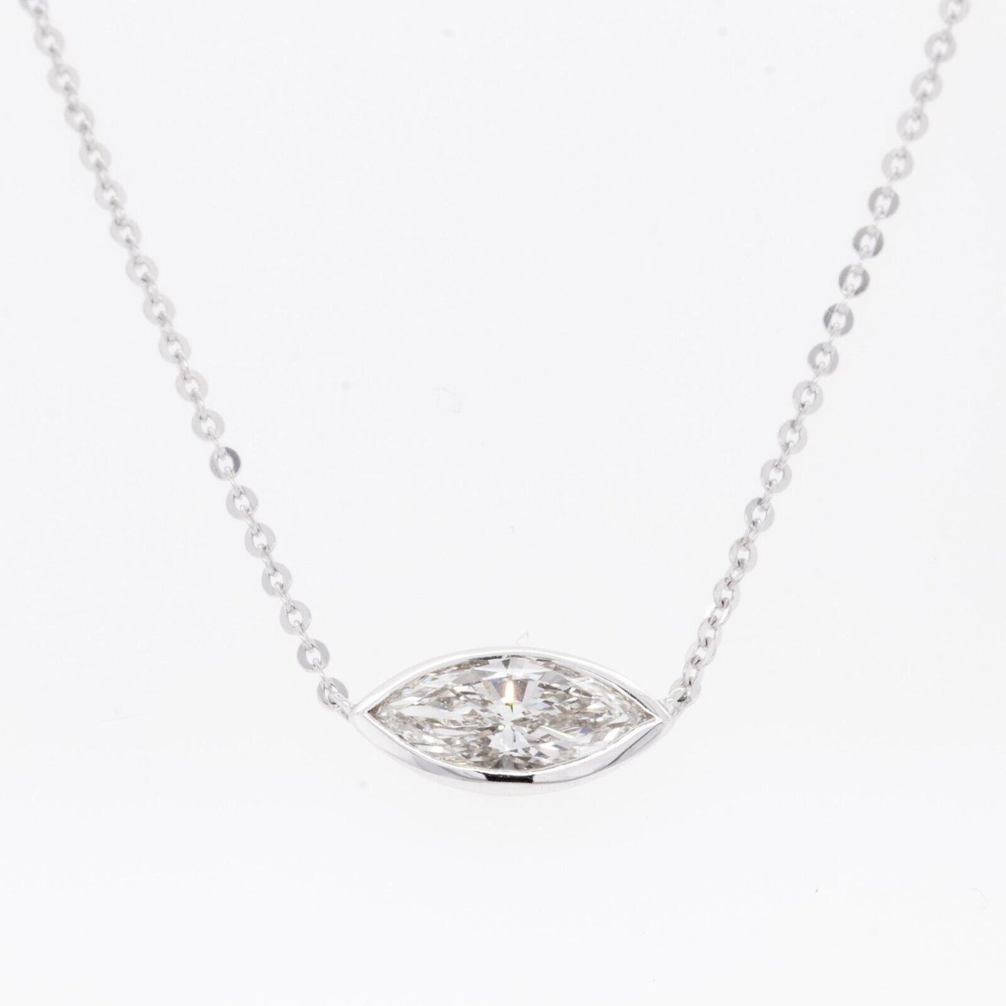 14k White Gold Marquise Diamond Bezel Set Pendant Necklace 0.90ct I VS2 16.5"