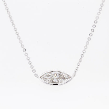 14k White Gold Marquise Diamond Bezel Set Pendant Necklace 0.90ct I VS2 16.5"