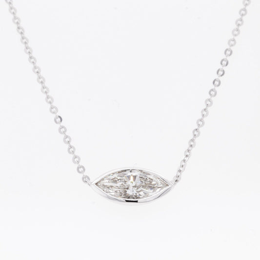 14k White Gold Marquise Diamond Bezel Set Pendant Necklace 0.90ct I VS2 16.5"